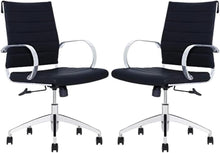 Load image into Gallery viewer, Ribbed Mid Back Conference Room Chairs - Lumbar Support, Modern Style Executive Chair for Home and Office - 360 Swivel Rolling Wheels - Aluminum Chrome Frame &amp; Base - Black